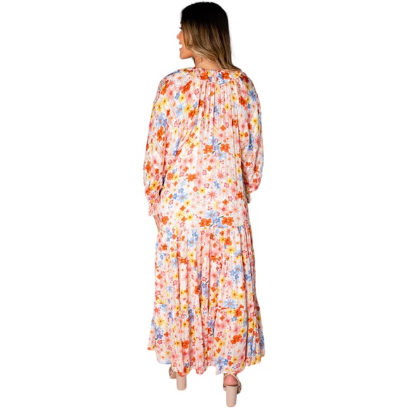 Buddy‎ Love Women's Large Greta Wild Floral Tiered Maxi Dress Long Sleeves - Picture 2 of 9
